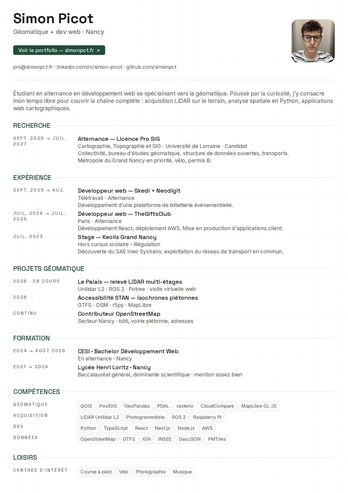 Aperçu du CV de Simon Picot — page 1